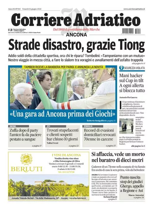 Prima-pagina-corriere adriatico-edizione-di-oggi-14-06-2024